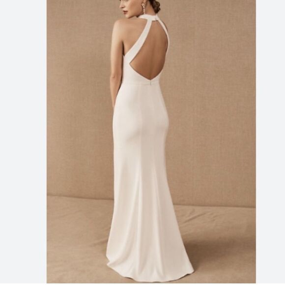 BHLD High Neckline Juliana Stretch Crepe Maxi Dress, side slit silhouette Size 2 - Picture 2 of 11